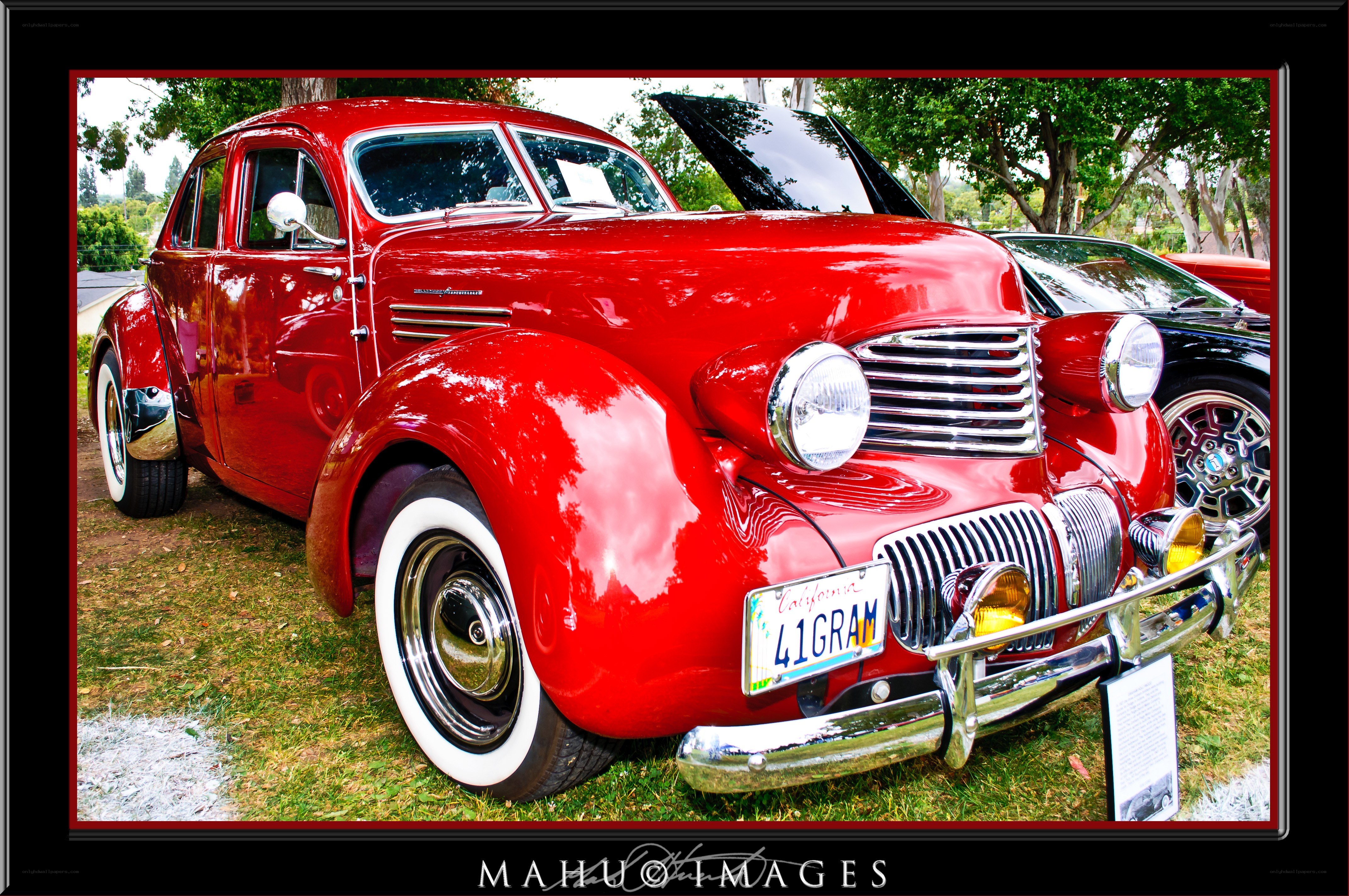 Red vintage car at show