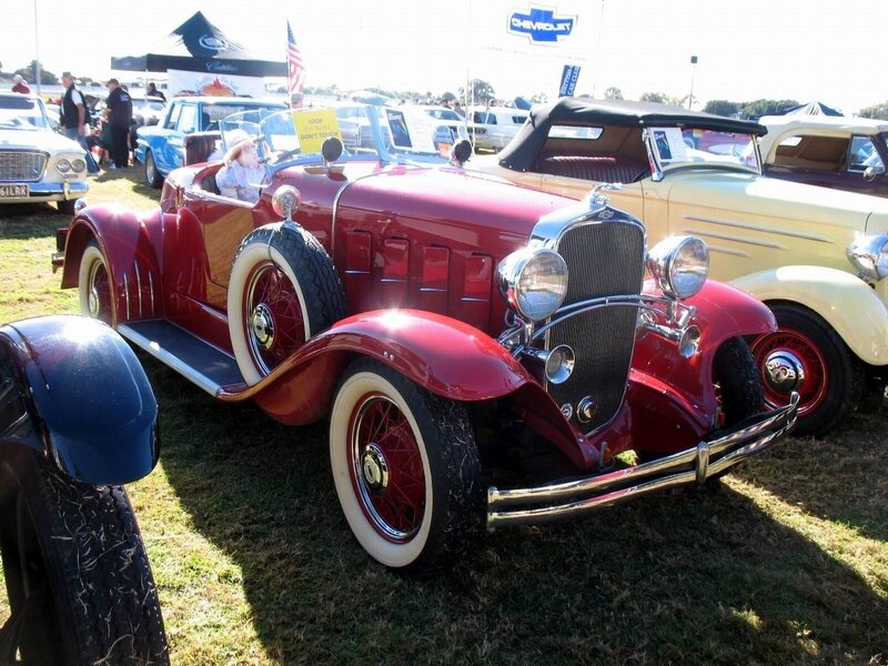 Red vintage car at show