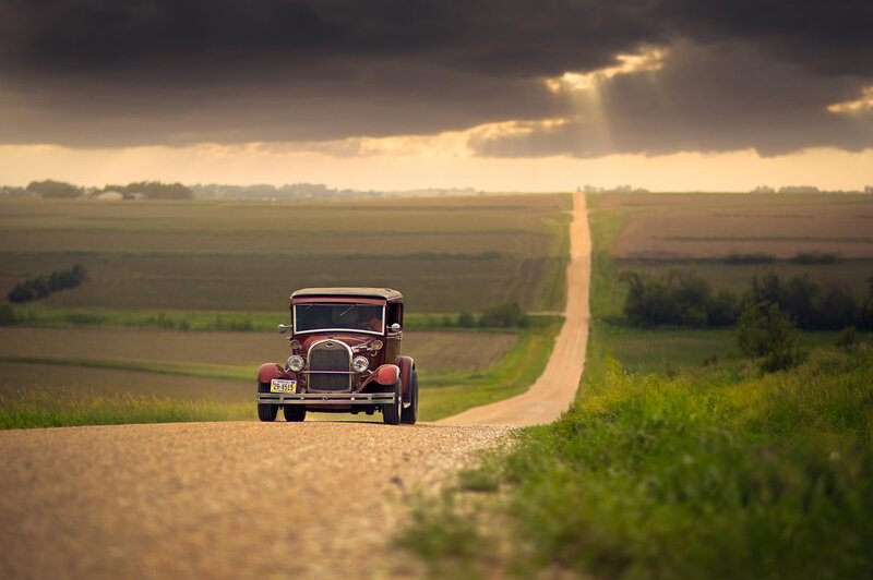 Red Vintage Car — Brown, Dramatic