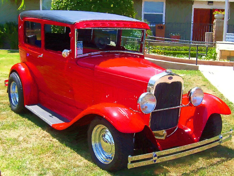 Red Vintage Car — Calm, Afternoon, Illustration