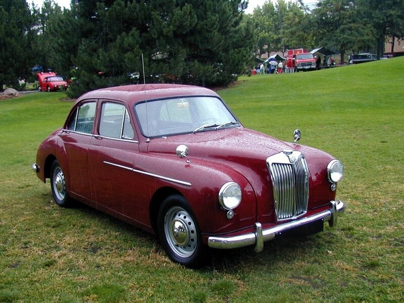 Red Vintage Car — Calm, Afternoon, Photograph, Grass Field