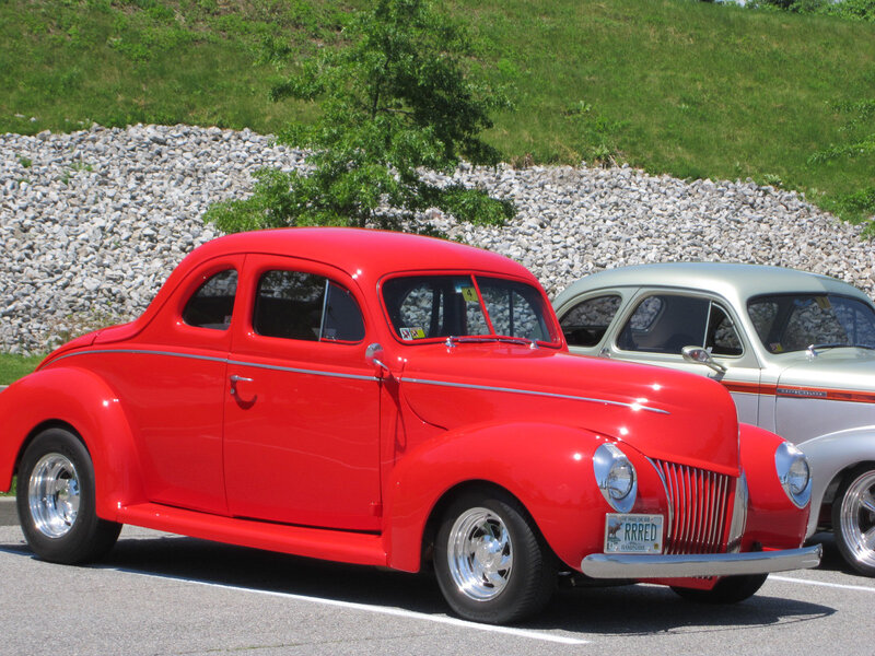 Red Vintage Car — Calm, Afternoon, Photograph, Gravel