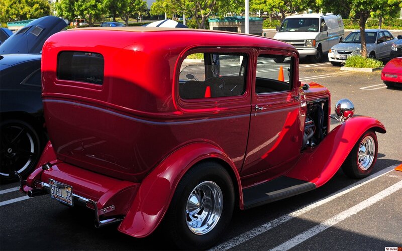 Red Vintage Car — Calm, Afternoon, Photograph, Parking Lot