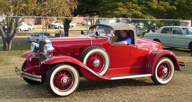 Red Vintage Car — Calm, Afternoon, Photograph, Person