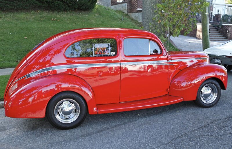 Red Vintage Car — Calm, Afternoon, Photograph, Tree