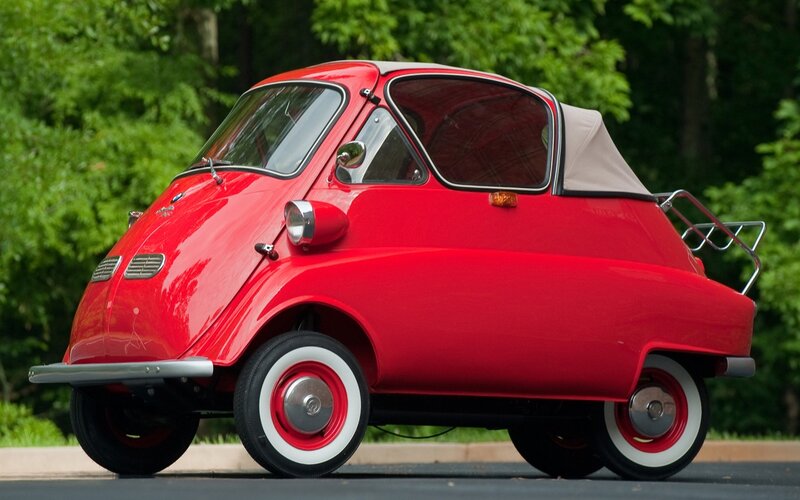 Red Vintage Car — Calm, Afternoon, Photograph, Trees, Road