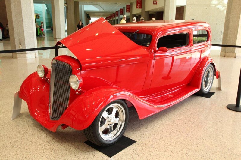 Red Vintage Car — Calm, Photograph, People