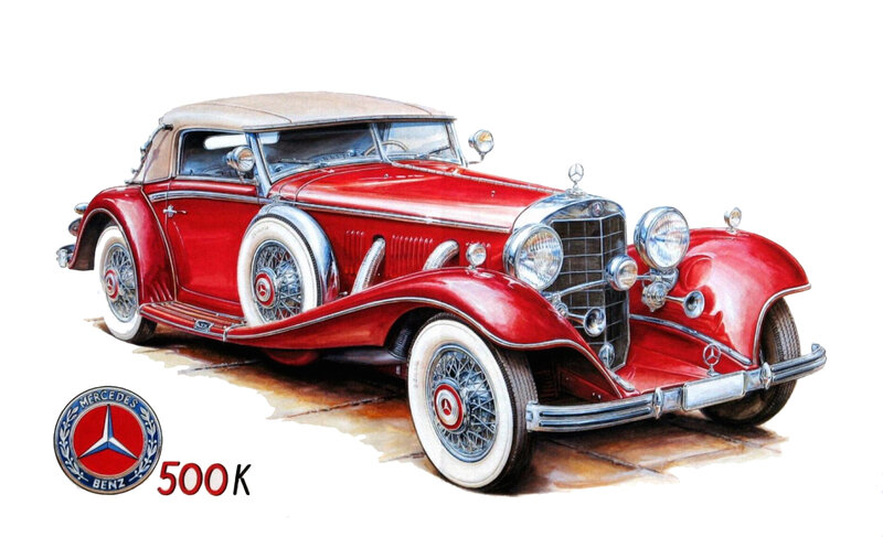 Red Vintage Car — Classic, Illustration