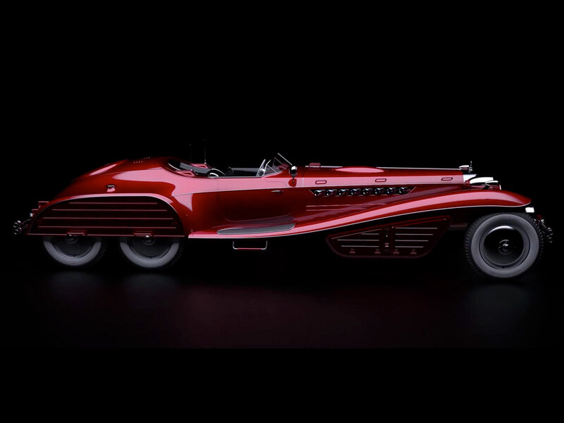 Red Vintage Car — Dramatic, 3d Render, Black Background