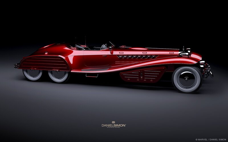 Red Vintage Car — Dramatic, 3d Render, Wheels, Side View