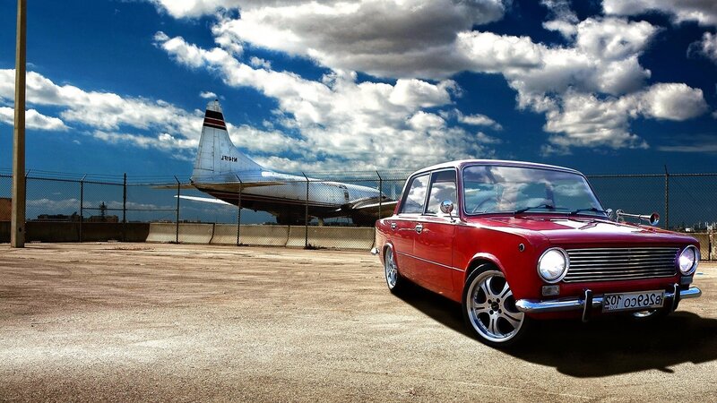 Red Vintage Car — Dramatic, Afternoon, Photograph, Airplane