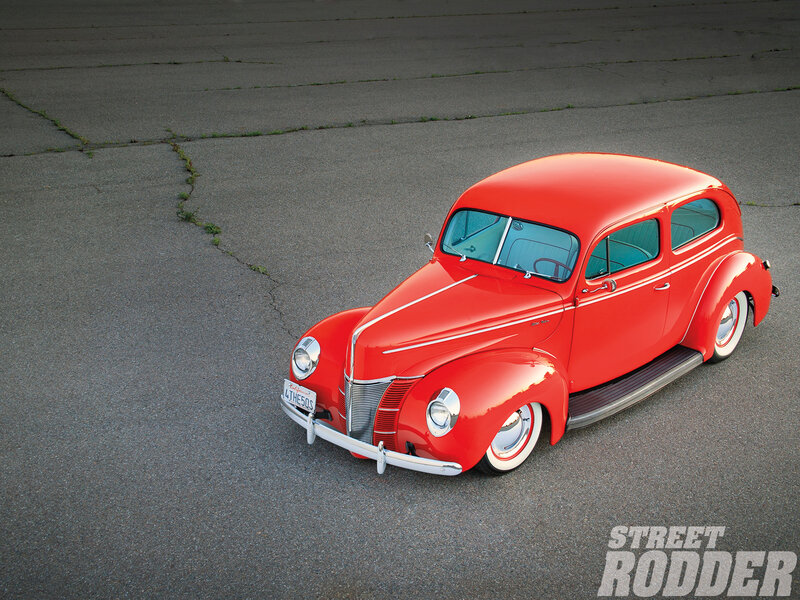 Red Vintage Car — Dramatic, Afternoon, Photograph, Asphalt