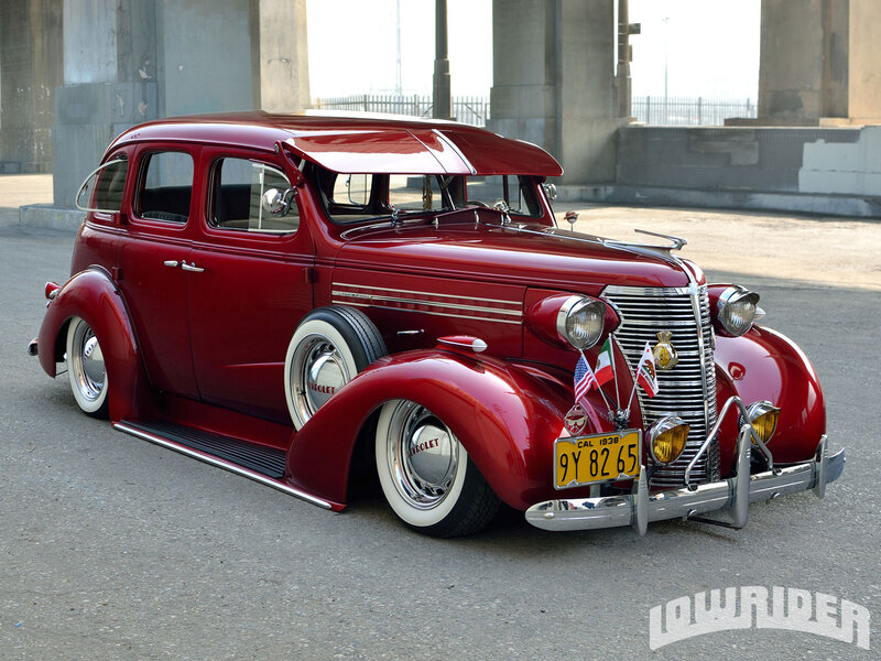 Red Vintage Car — Dramatic, Afternoon, Photograph, Bridge
