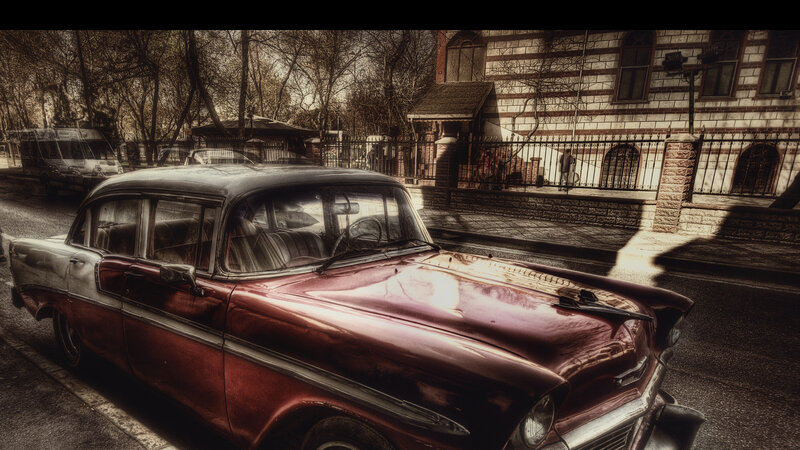 Red Vintage Car — Dramatic, Autumn