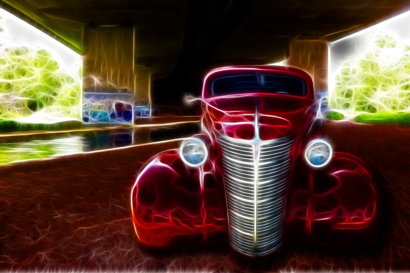 Red Vintage Car — Dramatic, Digital Art