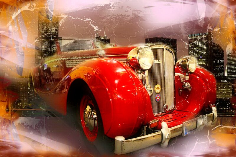 Red Vintage Car — Dramatic, Night, Digital Art