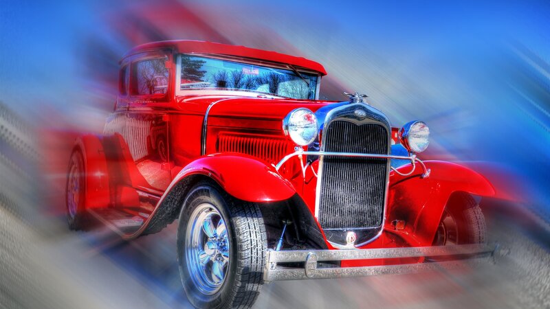 Red Vintage Car — Dynamic, Digital Art