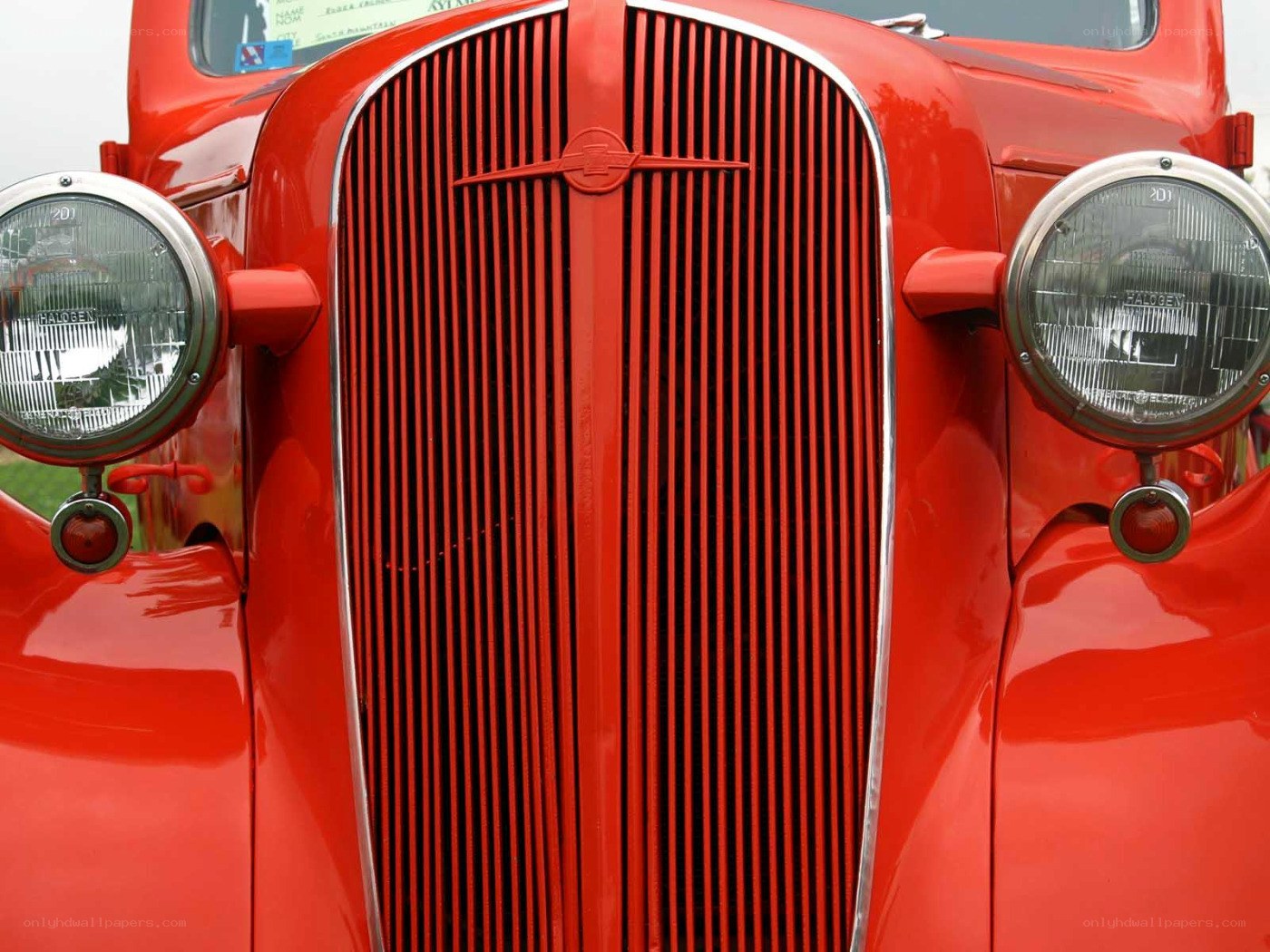 Red vintage car front grille