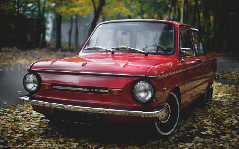 Red vintage car in autumn