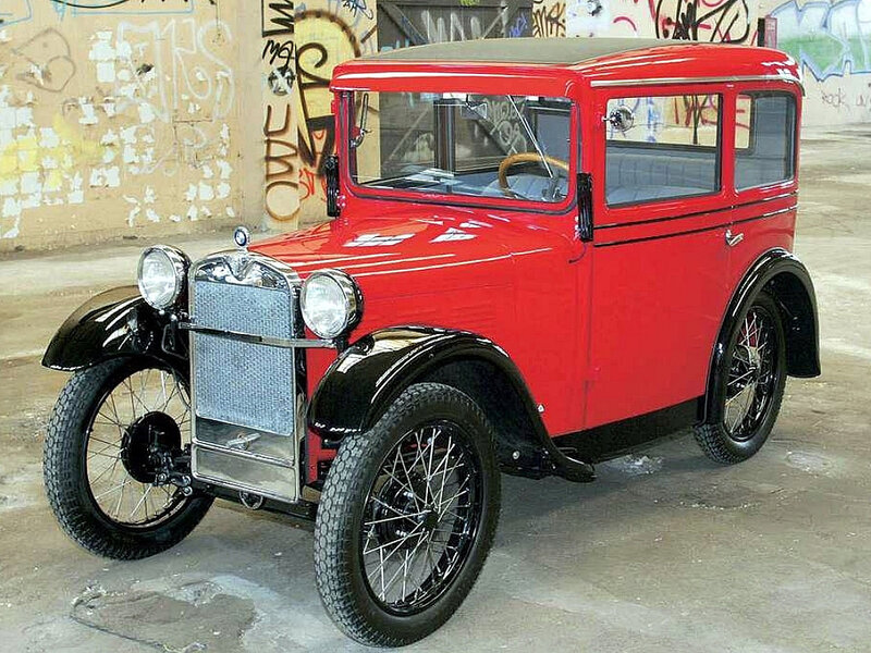 Red vintage car in garage