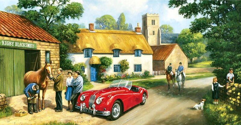 Red Vintage Car in Village