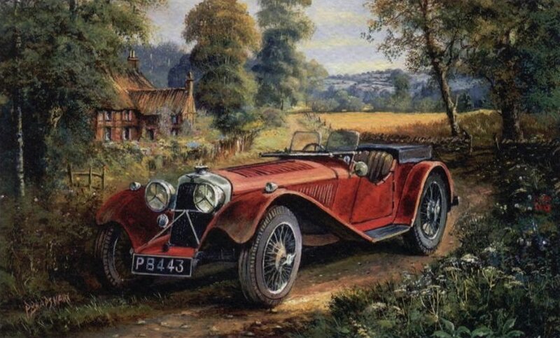Red Vintage Car on Dirt Road