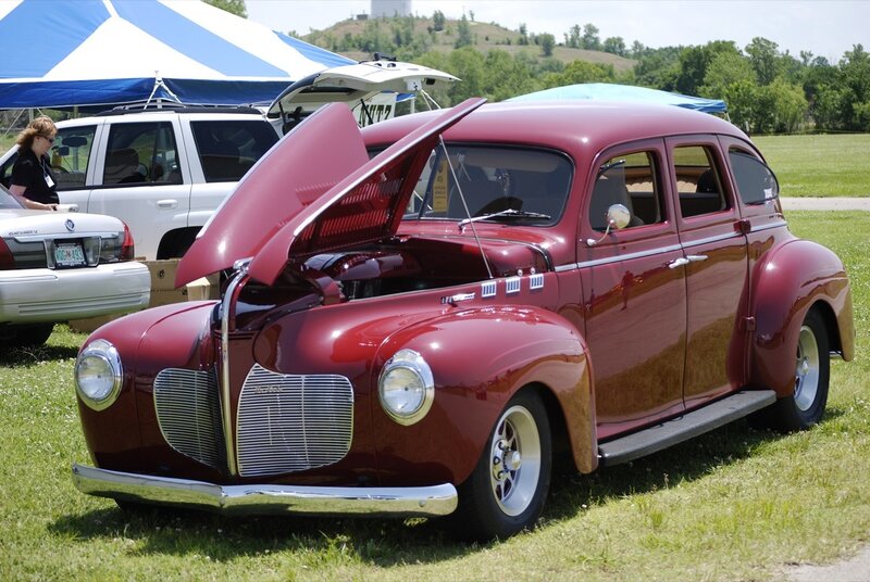 Red vintage car on display