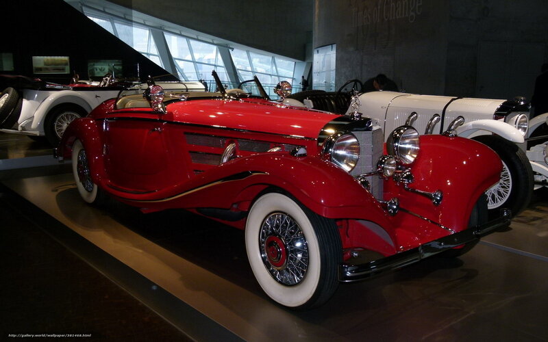 Red vintage car on display