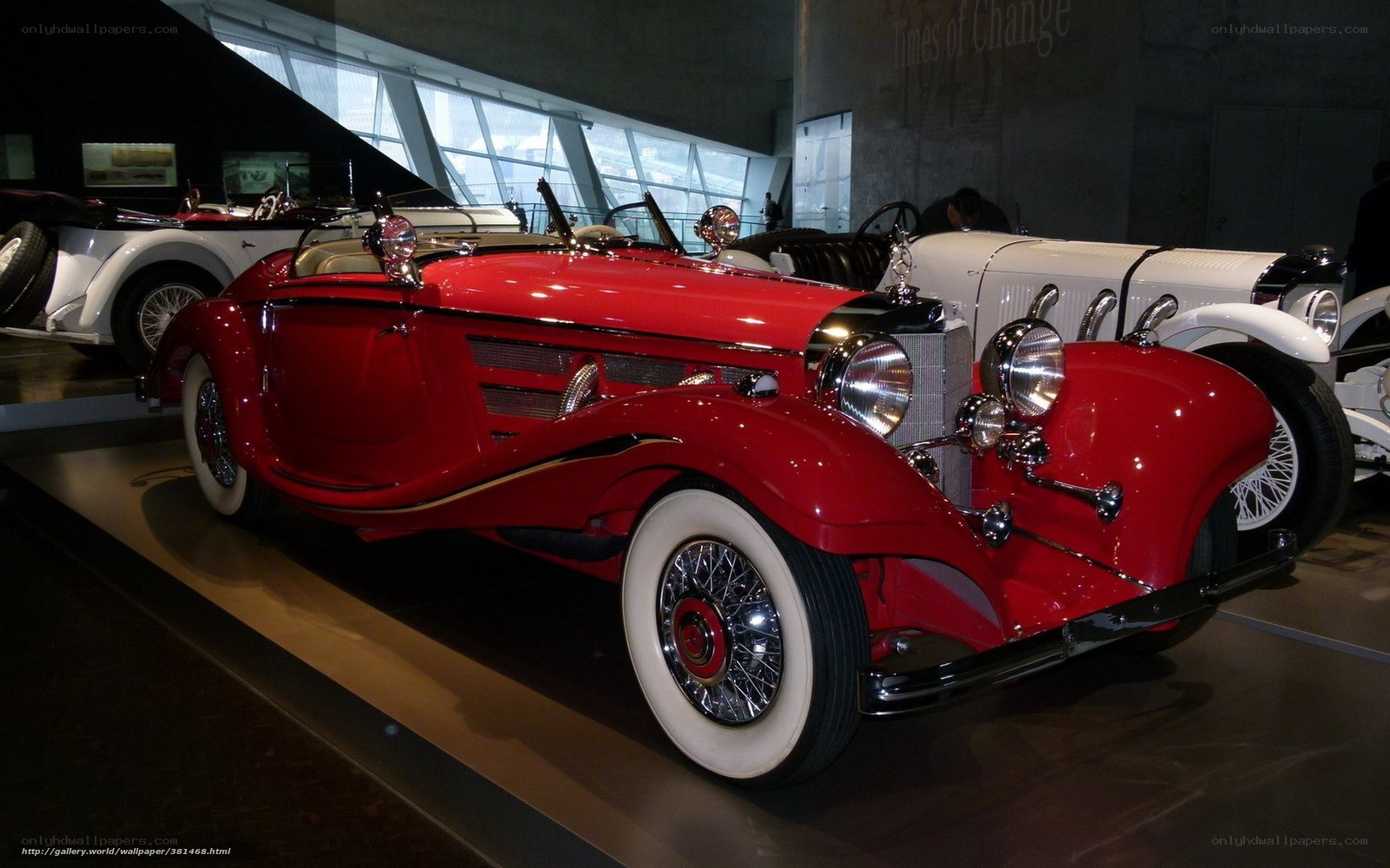 Red vintage car on display