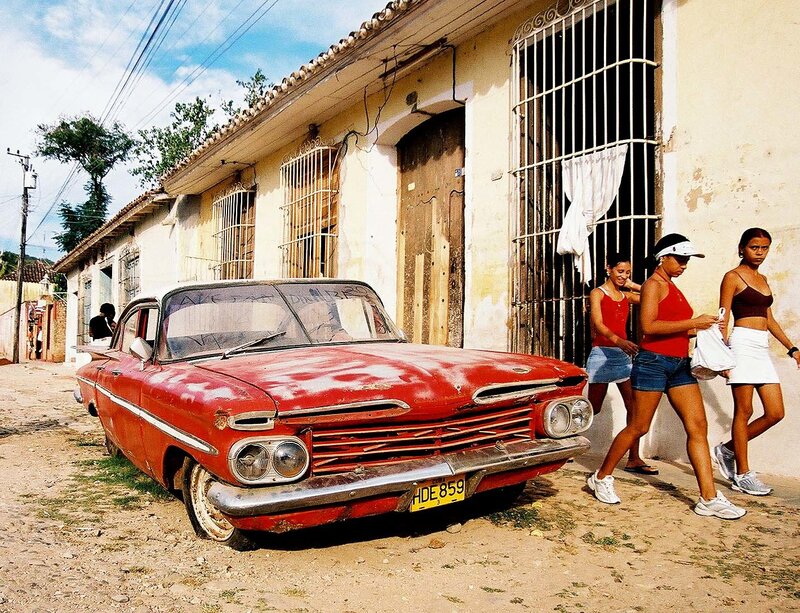 Red Vintage Car on Street — Daylight