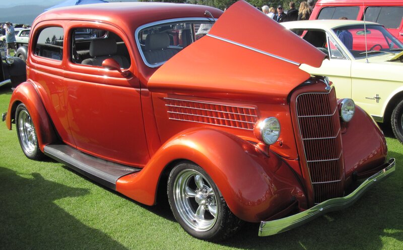 Red Vintage Car — Outdoor, Afternoon, Photograph, Car Show, Grass, People