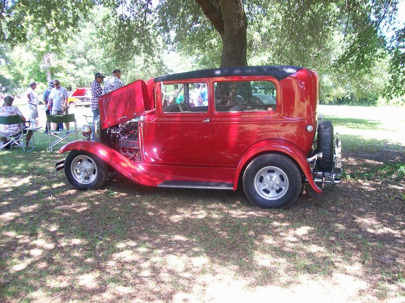 Red Vintage Car — Outdoor, Afternoon, Photograph, People, Tree