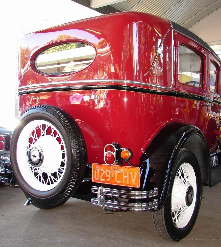 Red vintage car rear view