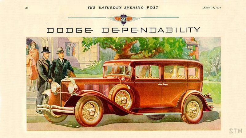 Red Vintage Car — Serene, Afternoon, Illustration, Men in Suits