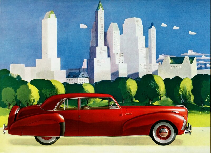 Red Vintage Car — Serene, Afternoon, Illustration