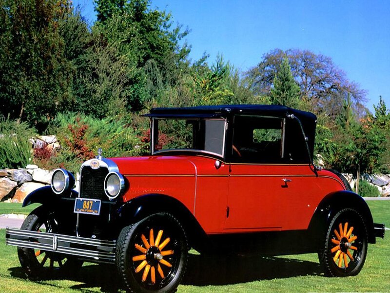 Red Vintage Car — Serene, Afternoon, Photograph, Grass, Trees, Sky