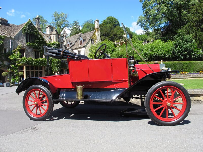 Red Vintage Car — Serene, Afternoon, Photograph, Old Building