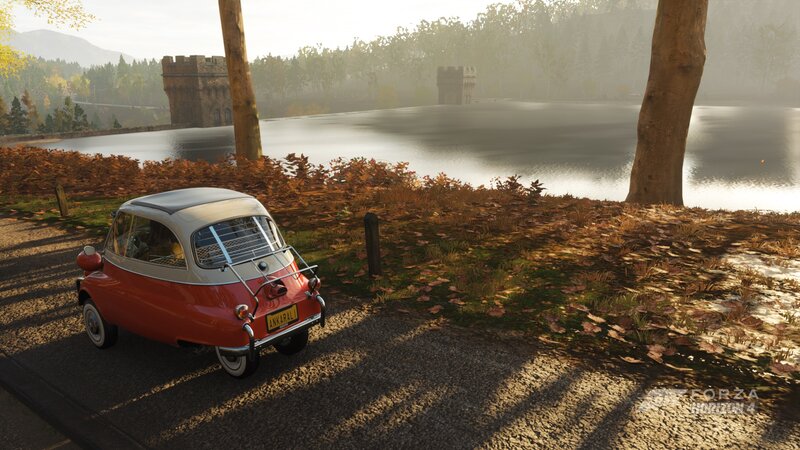 Red Vintage Car — Serene, Autumn, 3d Render