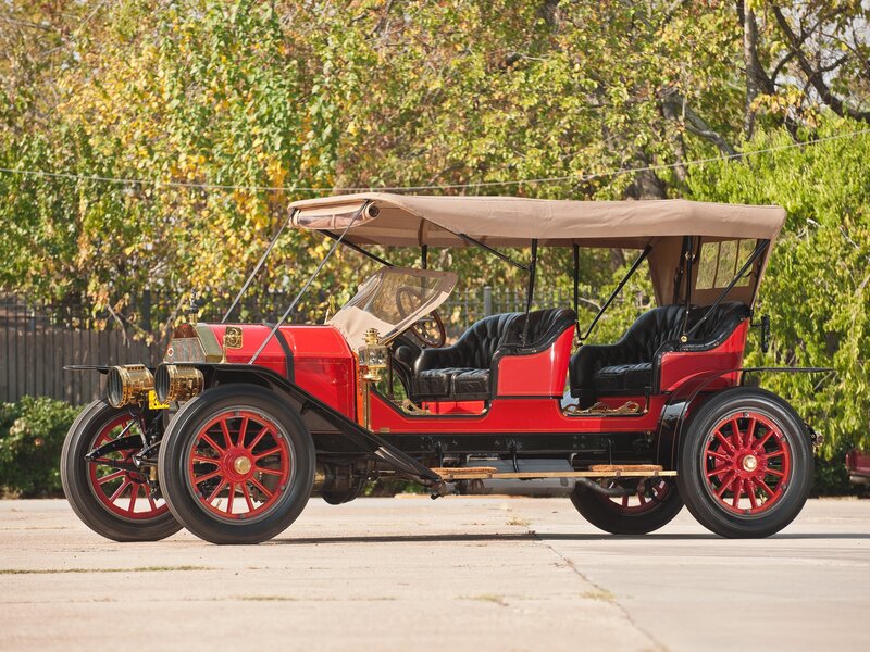 Red Vintage Car — Serene, Autumn, Photograph, Trees, Canopy