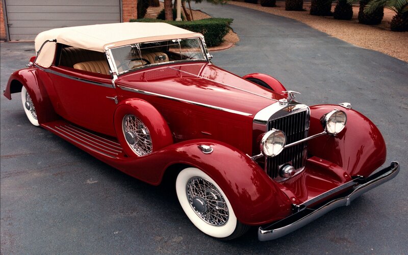 Red Vintage Convertible — Calm, Afternoon, Photograph, Car, Garage