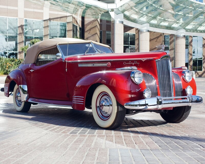 Red Vintage Convertible Car — Calm, Afternoon, Photograph, Building