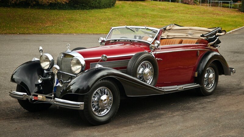 Red Vintage Convertible Car — Calm, Afternoon, Photograph, Grass