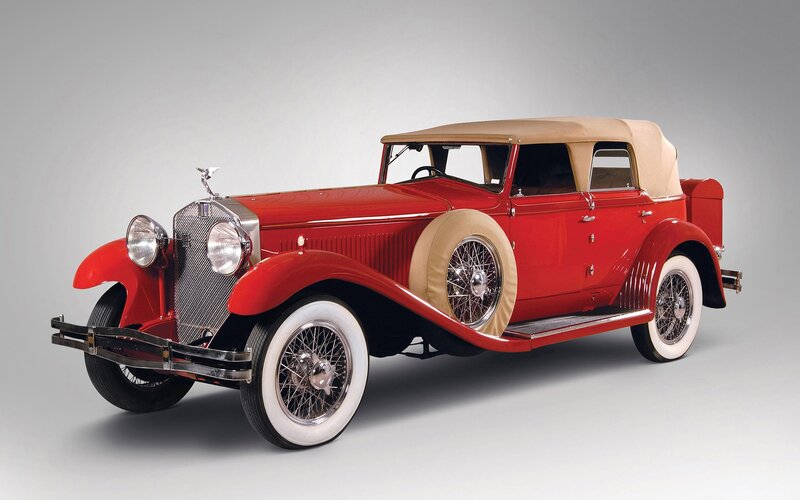 Red Vintage Convertible Car — Classic, Photograph, Beige Soft Top