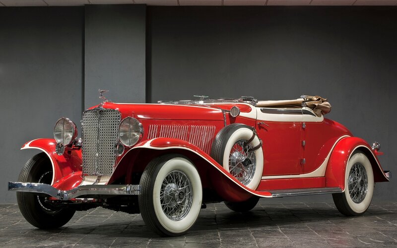 Red Vintage Convertible Car — Classic, Photograph, White-walled Tires, Spoked Wheels