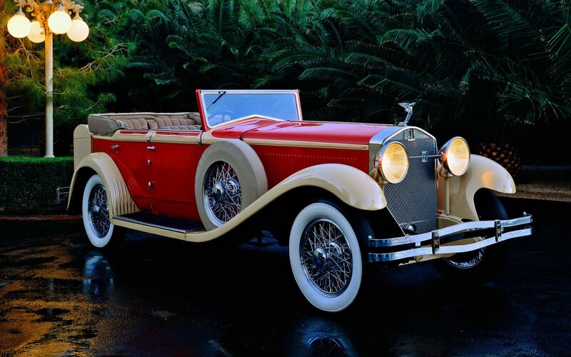 Red Vintage Convertible Car — Dramatic, Night