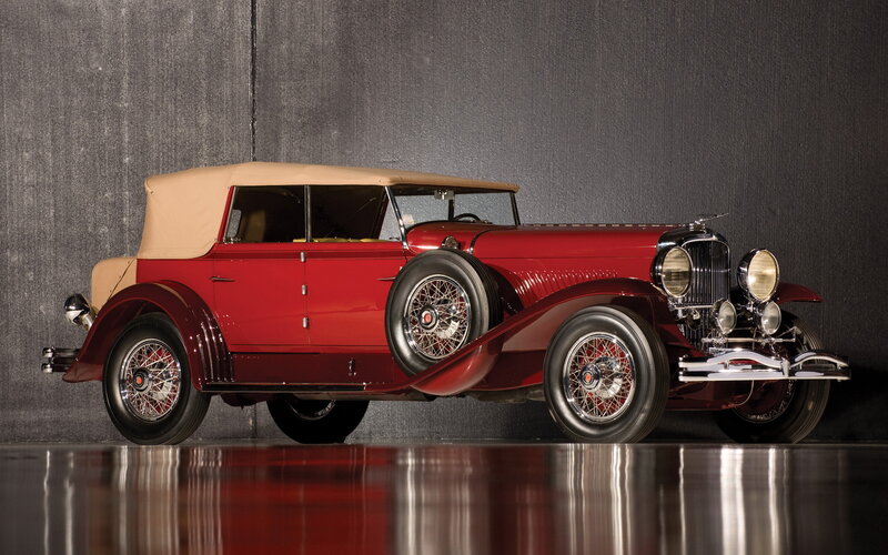 Red Vintage Convertible Car — Dramatic, Photograph, Beige Soft Top