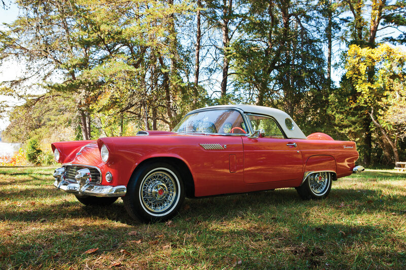 Red Vintage Convertible Car — Serene, Autumn, Photograph, Grass, Trees