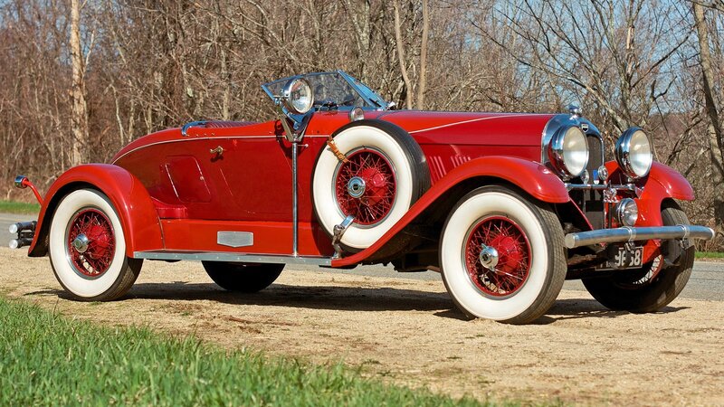 Red Vintage Convertible Car — Serene, Autumn, Photograph, Trees, Grass