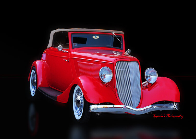 Red Vintage Convertible — Dramatic, Photograph, Chrome Grille