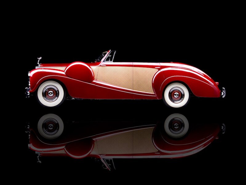 Red Vintage Convertible — Dramatic, Photograph, White-walled Tires, Wood Paneling